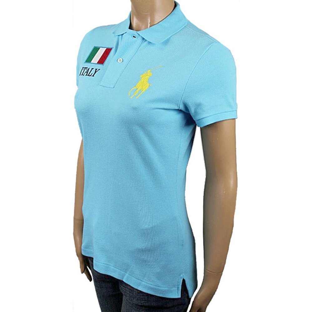 NEW Polo Ralph Lauren The Skinny Polo Shirt! Blue With Italy Flag  Soccer Number